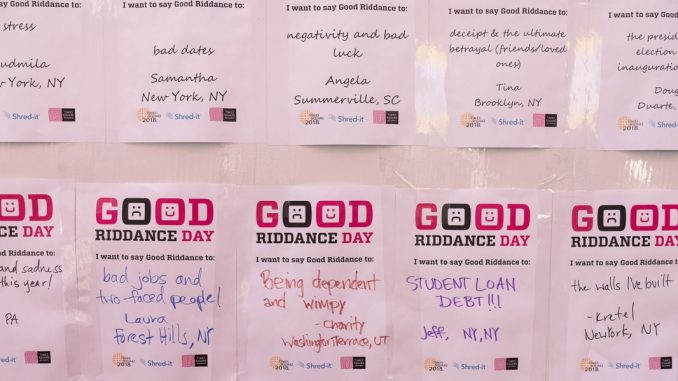 Good Riddance Day notes, PhotoCredit Times Square Alliance